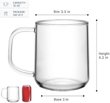 Aquach 16oz Glass Cups with Handle Set of 2, Clear Borosilicate Latte Mugs - Image 3