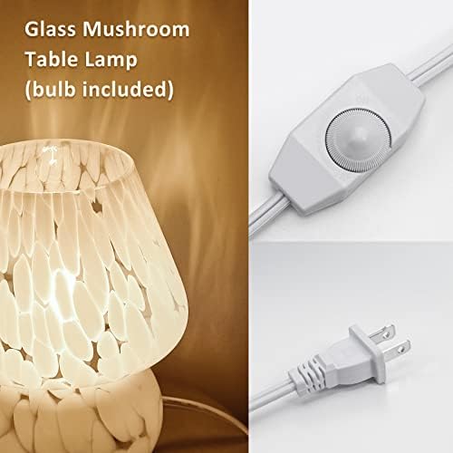 ONEWISH Mushroom Lamp Small Bedside Table Lamp-Nightstand Nightlight Dimmable Stepless, Translucent Glass White Desk Lamp for Bedroom Dorm Living Kitchen, Murano Style Aesthetic Cute Home Decor - Image 3