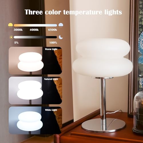 White Mushroom Lamp, Mid Century Modern Lamp for Nightstand, Dimmable Retro Egg Tart Bedside Lamps, Home Decor Ambient Lighting Aesthetic Cute Lamps for Bedroom Living Room (NOT Glass) - Image 2