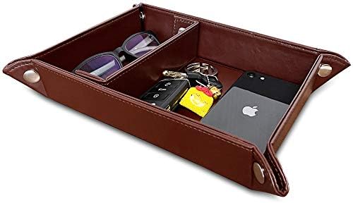 Valet Tray for Men and Women - PU Leather Nightstand Organizer with Desk Catchall Tray, Dresser Box for Keys, Jewelry by SUKKMORI