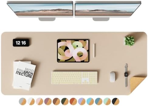 YSAGi Double-Sided Desk Pad, Leather Desk Mat, Eco Cork Desk Pad Protector, Large Mouse Pad for Desk, Waterproof Desk Blotter Pad, Desk Writing Pad for Office Work/Home (Beige/Cork,47.2" x 17") by YSAGi