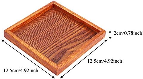 Wooden Serving Tray, Small Square Ottoman Table Tray Solid Wood Tea Coffee Snack Food Dinning Serving Tray Plate for Coffee Table, Breakfast, Dinner, Bar(12.5 * 12.5 * 2cm) - Image 3