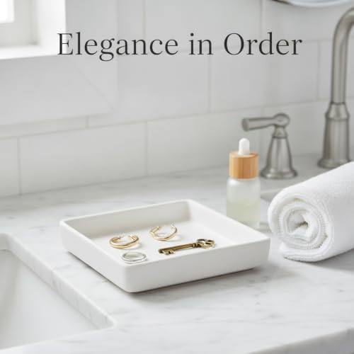 1 PC Ceramic Jewelry Tray, Square Catch-All Dish for Rings and Keys, Vanity Organizer with Raised Walls for Nightstand or Entryway - Image 3