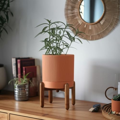 Large Terracotta Pots, 8 Inch Clay Planter Pots with Drainage Hole & Saucer (with Stand), Garden Planters for Indoor/Ourdoor Plants, Cactus & Snake Plant - Image 5