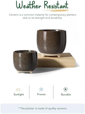 LE TAUCI Ceramic Plant Pots, 5.1 + 6.4 Inch Footed Pots for Plants, Modern Flower Pots for Home and Office, Indoor Planters with Drainage, Reactive Glaze Black - Image 3