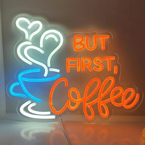 But First Coffee Neon Sign Large 5V USB Powered Acrylic Neon Lights with Dimmable Switch and Hanging Chain for Coffee Cafe Bar Party Living Room Sign Gifts 14 * 11.3inch(Orange) - Image 2