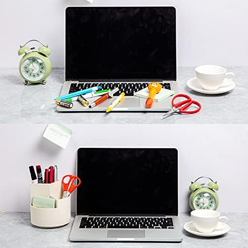 Desk Pencil Pen Holder, 3 Slots 360-Degree Spinning Organizers, Desktop Storage Stationery Supplies, Cute Cup Pot for Office, School, Art Supply, Kids - White - Image 4