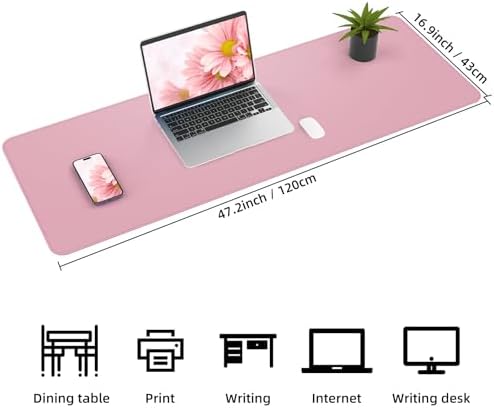 AFIING Leather Desk Pad Protector, Large Desk Mat with Natural Cork & PU Leather, Mouse Pad, Non-Slip, Waterproof Desk Writing Pad for Office and Home, Rose Pink - Image 3