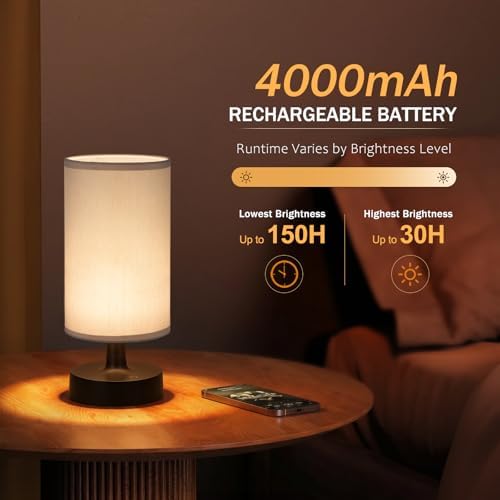 Kakanuo Cordless Table Lamp Rechargeable Small - 1 Pack Gray Black, 4000mAh Battery Operated Lamp with Touch Control Stepless Dimming, Wireless Lamp for Bedside, Nightstand, Bedroom, Living Room - Image 4