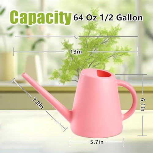 ZXJ Plant Watering Cans for Indoor and Outdoor Home Garden Plants - with Long Spout - Pink - 1/2 Gallon - Image 2