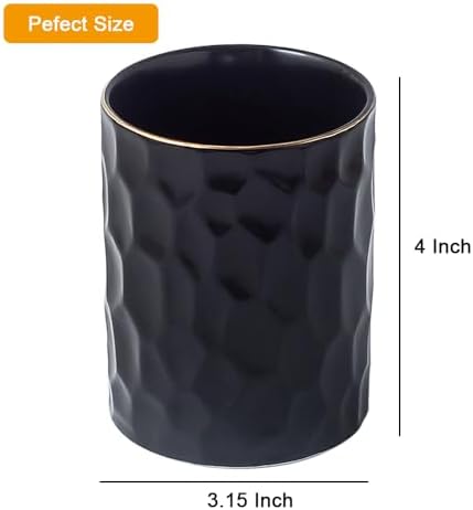 Ceramic Aesthetic Pen Holder for Desk Cute Pencil Holder Cup Pot Desk Organizer for Men Women Makeup Brush Holder Toothbrush Holder (Black) - Image 4