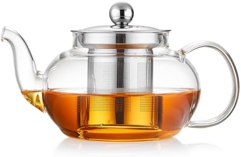 DOPUDO Small Glass Teapot with Infuser, 18 oz 530ml Borosilicate Tea Kettle by DOPUDO
