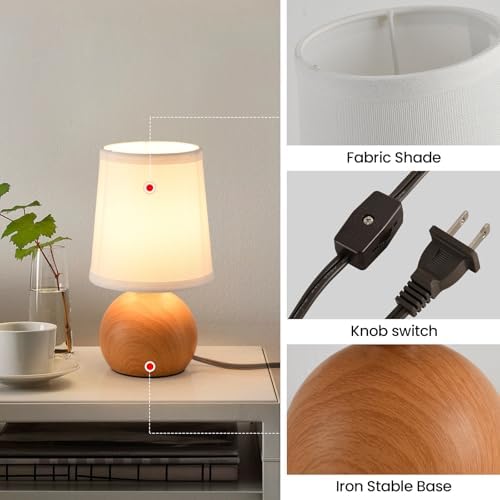 Modern Bedside Table Lamp, Small Bedside Lamp, Nightstand Lamp for Bedroom with Fabric Shade & Wood Finish, Minimalist Table Lamp for Living Room End Table, Kid's Room, Office, Hotel 10.6" - Image 6