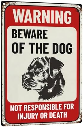 Beware Of Dog Sign Rottweiler Warning Sign Aluminum Metal Tin Signs Outdoor Yard Sign Warning Sign For Fence Yard Home Kitchen Farm Garden Wall Decor 8x12 Inches by C-CHAIN