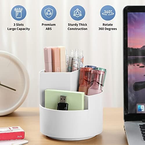 Desk Pencil Pen Holder, 3 Slots 360-Degree Spinning Organizers, Desktop Storage Stationery Supplies, Cute Cup Pot for Office, School, Art Supply, Kids - Gray - Image 2