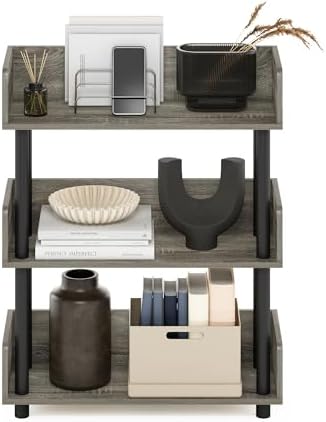 Furinno TURN-N-TUBE Display Shelf, 3-Tier Storage Shelves with Side Panels, Open Shelves Book Shelf with Rounded Corner Top Edges, for Organization and Storage, Living Room, Home Office, French Oak - Image 5