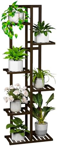 ROMGUAR CRAFT 6 Tier Bamboo Plant Stand Indoor, Tall Flower Holder, Brown by ROMGUAR+CRAFT