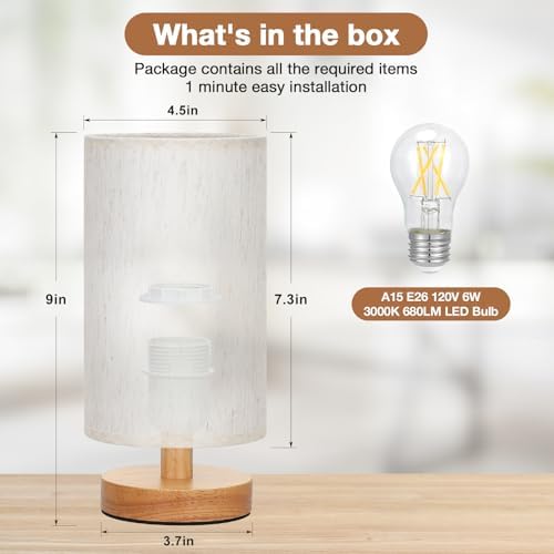 Fenmzee 9" Small Table Lamp for Bedroom - Inline Control with 3000K Blub - Image 3