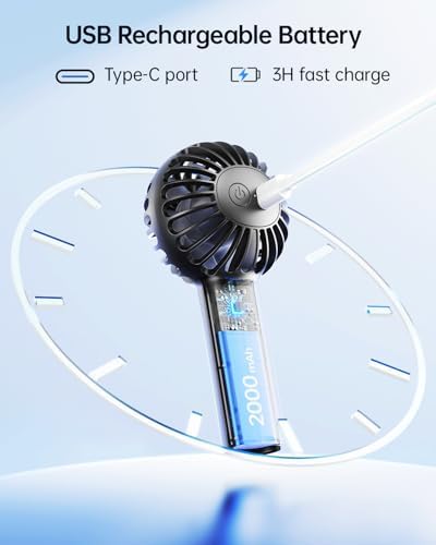 SWEETFULL Mini Portable Fan - Rechargeable Handheld Fan, 3 Speeds Personal Hand Gifts for Travel Essentials, Lash, Makeup, Eyelash, Kids, Girls, Women - USB, Cute Design Black - Image 4