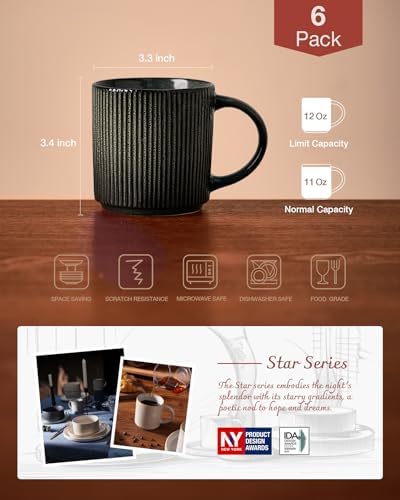 famiware Coffee Mug Set of 6, Star 12 oz Ceramic Mugs Cups Set with Handle - Image 4