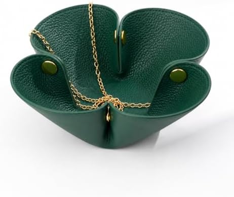 Grained Faux Leather Flower Shaped Valet Tray Large, Dark Green by Lartvivr%C3%A9