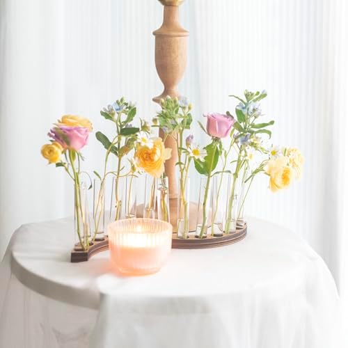 Test Tube Vases for Flowers，Small Plant Propagation Station，S Shape Plant Terrarium with Wooden Stand(Amber) - Image 4