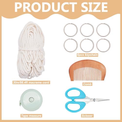 INFUNLY 6 Set DIY Macrame Keychain Kit White Macrame Keychain Kit for Adults Handmade Macrame Cord Knotting Kits with Tassel Mini Handmade Bag Charms Braiding with Instruction for Car Keys Ring - Image 3