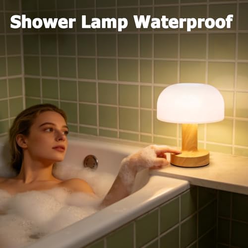 Mushroom Table Lamp - Waterproof Shower Lamps, Cordless Night Light with 3500mAh Rechargeable Battery, Stepless Dimming Desk Lamp with 3 Colors for Bedroom/Patio/Living Room - Image 2