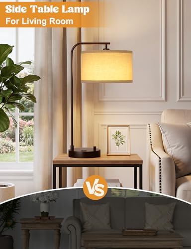 20.7" Tall Table Lamp with USB & Outlet, Fully Dimmable Nightstand Lamp - Image 5