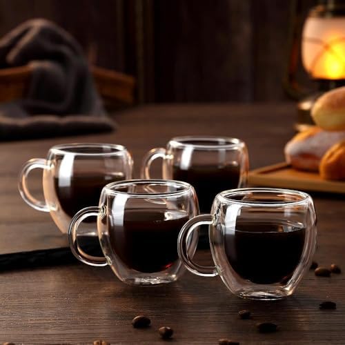 Espresso Cups Set of 2 With Handle,2.5oz Clear Expresso Shots Cup,Espresso Shot Glasses,Double Wall Insulated Expresso Mugs,Tazas de Cafe Expreso,Microwave Dishwasher Safe,Suit for Espresso Machine - Image 4