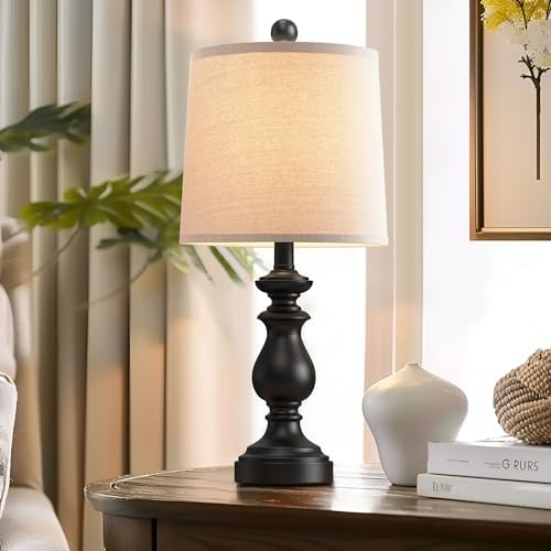 PARTPHONER Traditional Table Lamp Set of 2, Rustic Farmhouse Table Lamps for Living Room Bedroom, 22" Bedside Desk Lamps Vintage Nightstand Lamps with Linen Shades, Black - Image 5