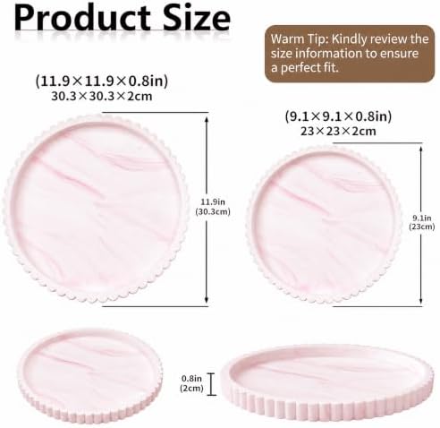 Silicone Bathroom Vanity Trays for Counter - 9.1 Inch Round Small Bathroom Tray with Scalloped Edge, Coffee Table Decor, Decorative Tray for Candle Key Skincare Perfume Storage, Marble White Pink - Image 2