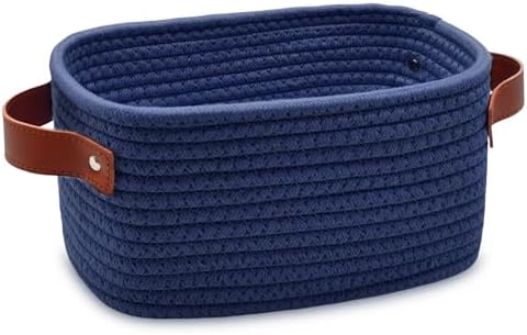 ABenkle Small Storage Basket, Mini Baskets with Handle, Cute Cotton Woven Baskets for Shelves, Boho Decorative Toy Storage Bin for Nursery, Spa, Empty Gift Basket - XS, Navy Blue by ABenkle