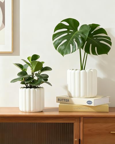 Ceramic Plant Pots,6 inch+4.7 Inch Planter Pot with Drainage Holes,Ceramic Planters for Indoor Plants,Modern Flower Pots for Indoor Outdoor Plants House & Office Décor,Pale Beige - Image 3