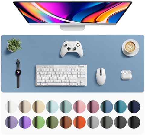 Aothia Faux Leather Desk Mat - Large Mouse Pad, Non-Slip PU Leather Blotter, Waterproof Writing Surface for Office and Home (Denim Blue, 42" x 17") by AothiaSimpleNaturalUnique