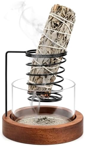 Hanging Sage Holder with Glass Ash Catcher for Smudging by Unknown