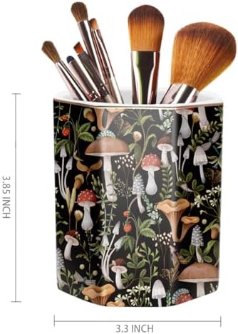 Cute Ceramic Pen Holder for Desk, Pencil Pen Cup, Makeup Brush Holder, Desktop Supplies and Accessories for Women, Pen Pencil Stationery for Office Home Art Supply, Mushrooms Pattern - Image 2