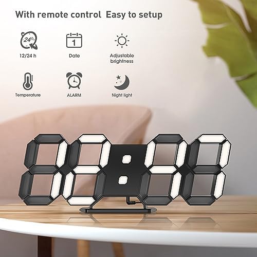 3D LED Desk & Wall Clock with Remote Control, 9.7 Inch, Black - Image 6