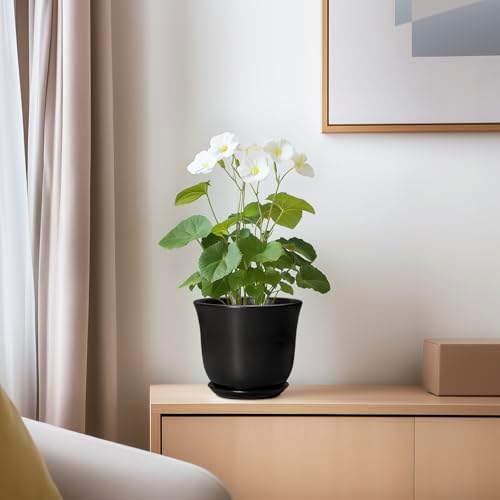 Ceramic Planter - 5.6 Inch Plant Pot for Indoor Outdoor, Round Succulent Pots with Drainage Hole and Saucer, Orchid Flower Pot, Modern Planter, Home Office Decor, House Warming Gifts, Black - Image 6