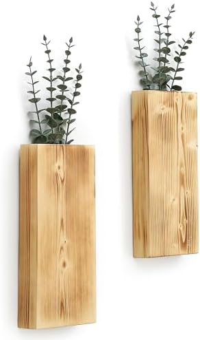 Wood Wall Planter Set of 2, Wood Wall Pocket for Greenery and Dried Flowers, Indoor Wood Hanging Vase, Modern Farmhouse Wall Decor for Living Room Bedroom Office Eucalyptus Stems Decorations (Retro) by GRIDFORTE