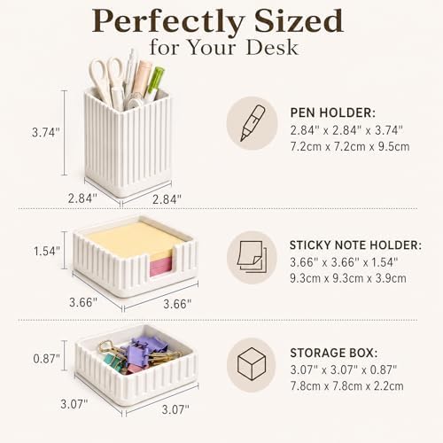 Aesthetic White Desk Organizer Set, Pen, Clip and Sticky Note Holder - Image 2
