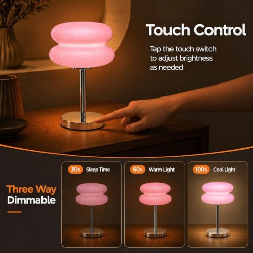 Senzoy Double-Layer Tart Night Light, Glass Mushroom Table Lamp, Pink - Image 3