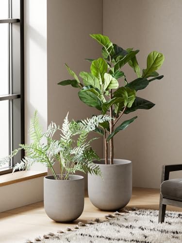 LE TAUCI 12 Inch Pots for Plants, Ceramic Large Planters for Indoor Plants, Indoor Plant Pots for Home Garden Patio Office, Planter Pots with Drainage Hole and Rubber Plug, Neutral Gray - Image 2