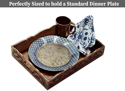 COTTON CRAFT Hand Carved Wooden Serving Tray - Breakfast Tray with Handles - Image 3