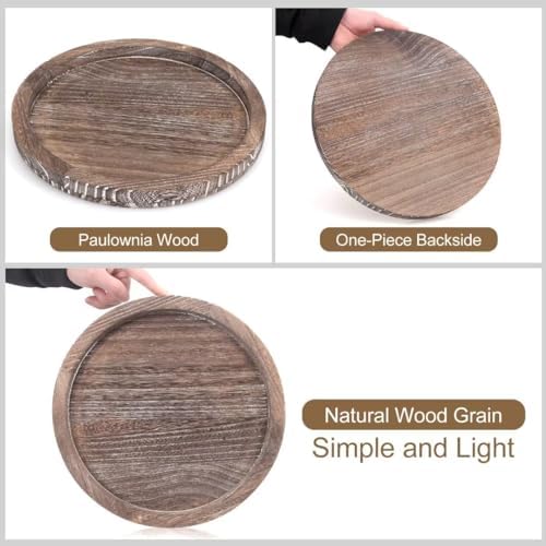 Round Decorative Wooden Serving Trays for Ottoman Coffee Table Tray Decor - Image 4