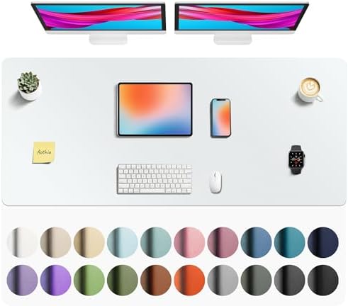 Aothia Faux Leather Desk Mat - Non-Slip PU Leather Desk Blotter, Waterproof Writing Surface, Large Desk Pad for Office & Home (Barely Grey, 55" x 24") by AothiaSimpleNaturalUnique