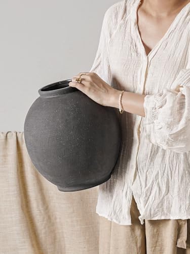 Ceramic Rustic Vase, 10.8 Inch Farmhouse Minimalist Tall Flower Vase for Table, Living Room, Home Decor, Bathroom, Holiday, Wedding, Set of 1,Sandstone Dark Grey - Image 4