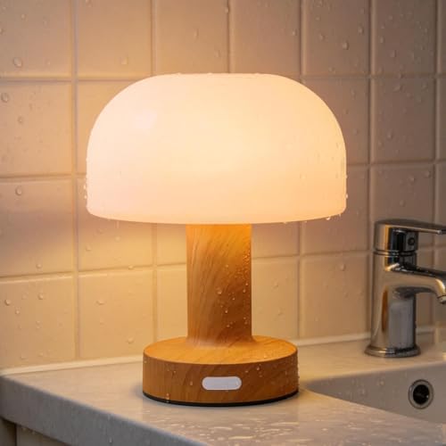 Mushroom Table Lamp - Waterproof Shower Lamps, Cordless Night Light with 3500mAh Rechargeable Battery, Stepless Dimming Desk Lamp with 3 Colors for Bedroom/Patio/Living Room by Unknown