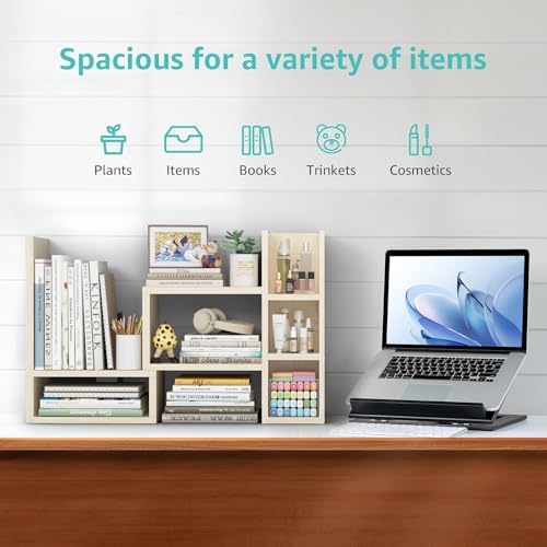 NUTIKAS Desk Shelves Desktop Organizer Shlef - Natural Wood Tone Office Organization for Top of Desk Organizers and Accessories Corner Bookshelf Table Top Shelving Small Hutch Decorations for Office - Image 5