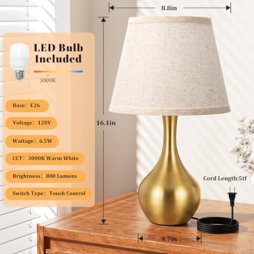 16.1" Touch Table Lamp for Nightstand, 3 Way Dimmable Small Bedroom Lamp - Image 5
